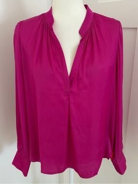 Zadig & Voltaire Tink Satin Blouse Pink Fuchsia Long Sleeve Top Womens S NWT